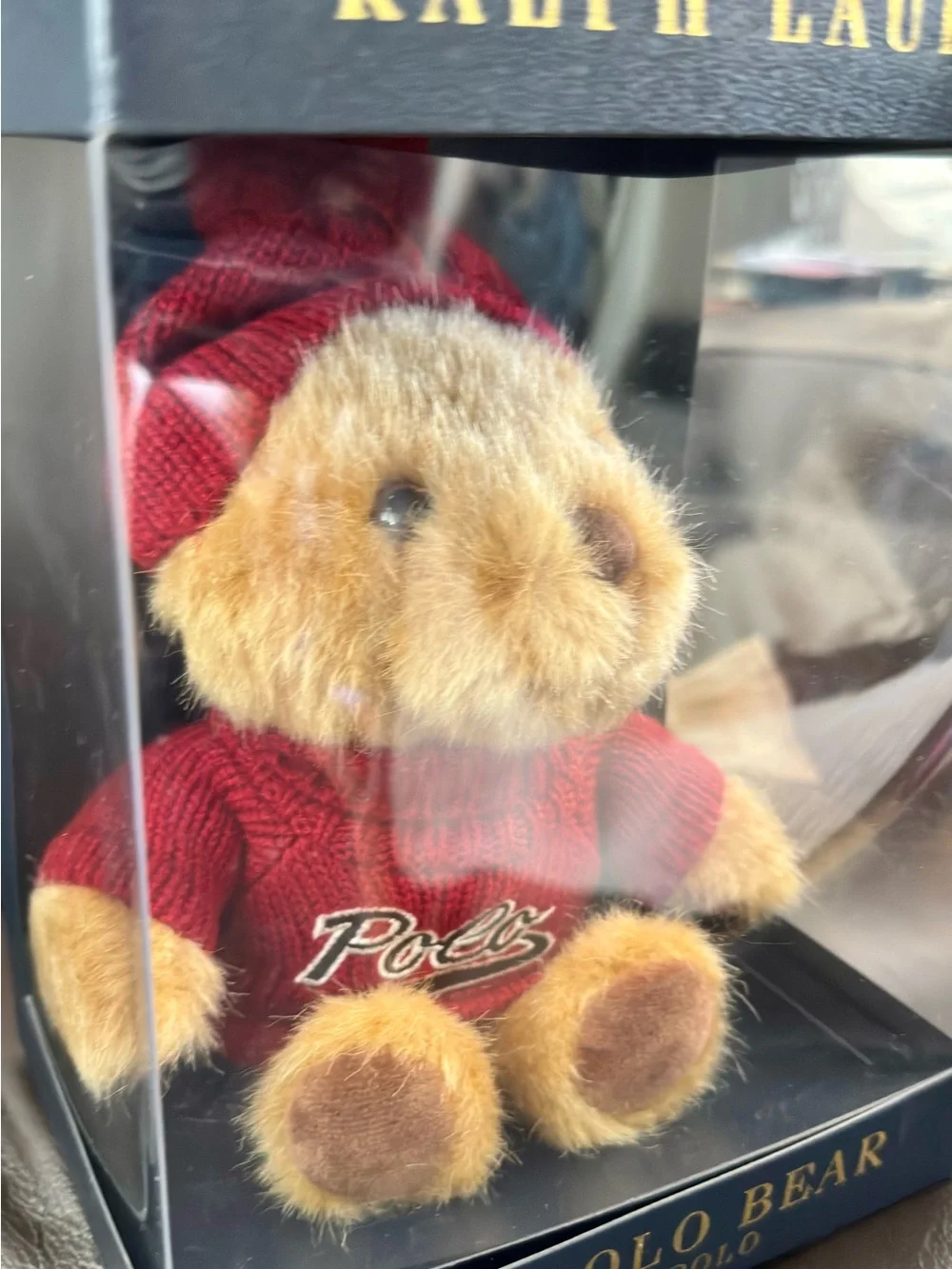 Ralph Lauren Red Knit Bear Plush with Embroidered Polo Logo